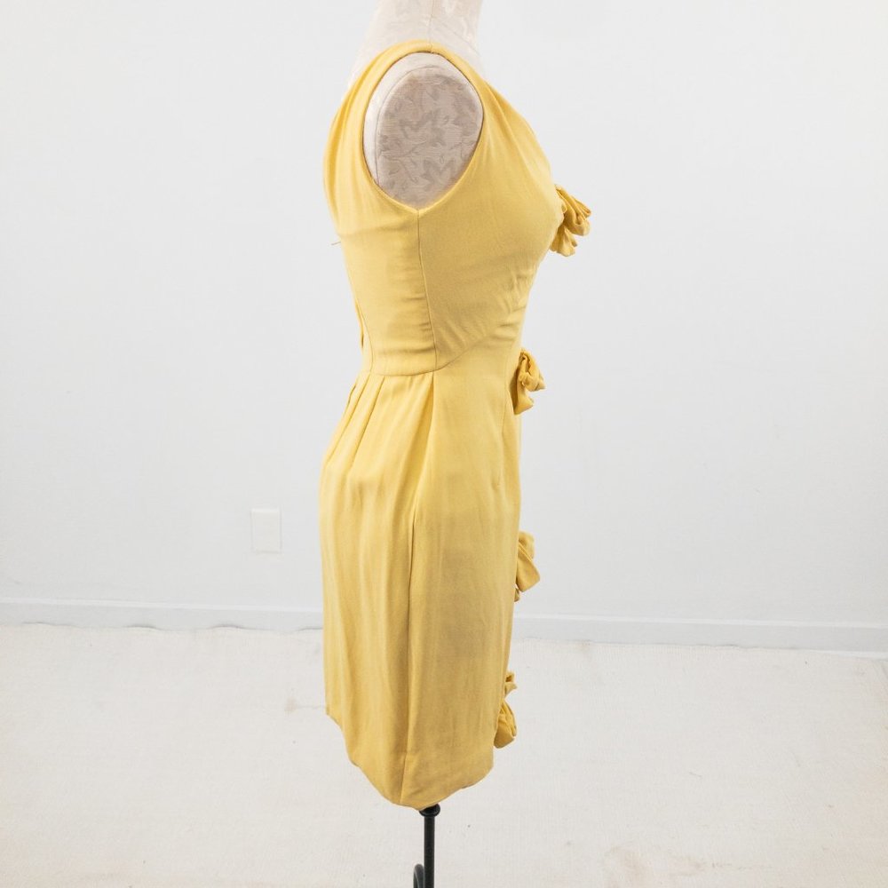 Vintage 60s V Neck Bow Front Mini Dress Yellow - Picture 3 of 9